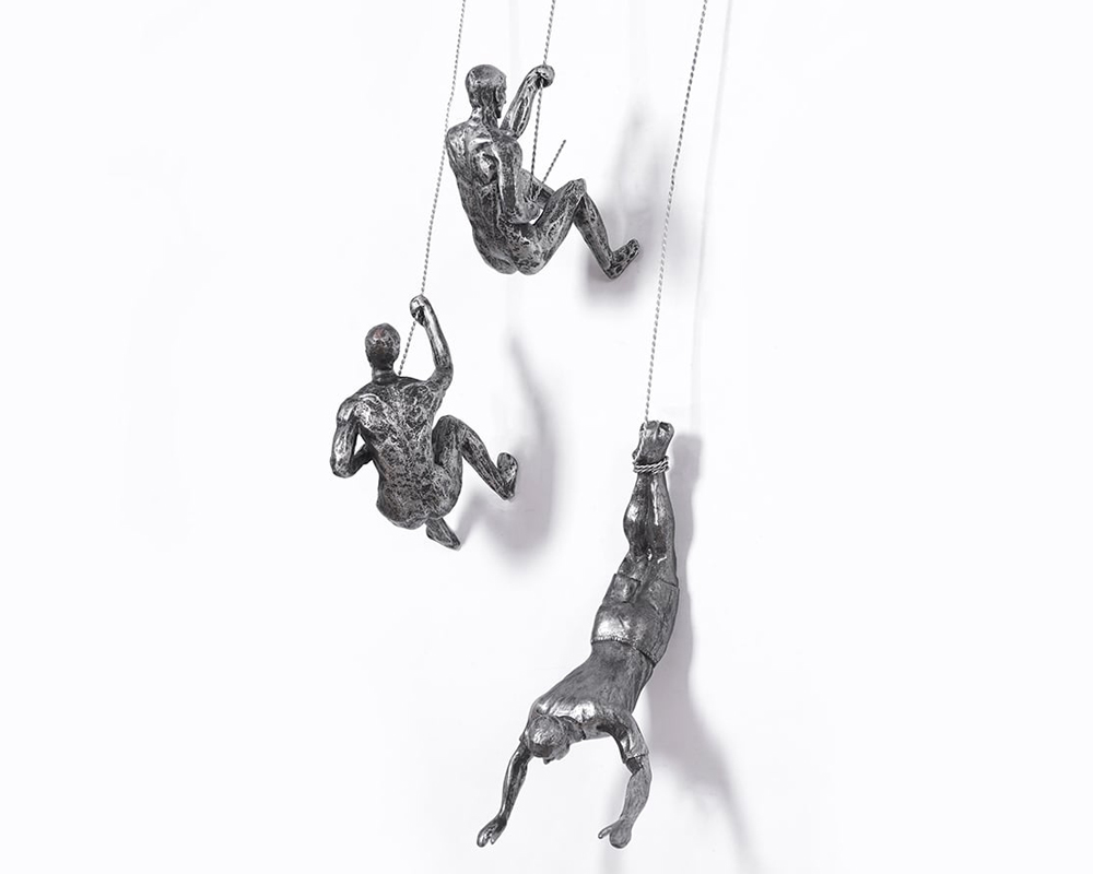 HMR Industrial 3-Pieces Climbing Man Resin Wall Decor for Living Room & Entryway - Silver