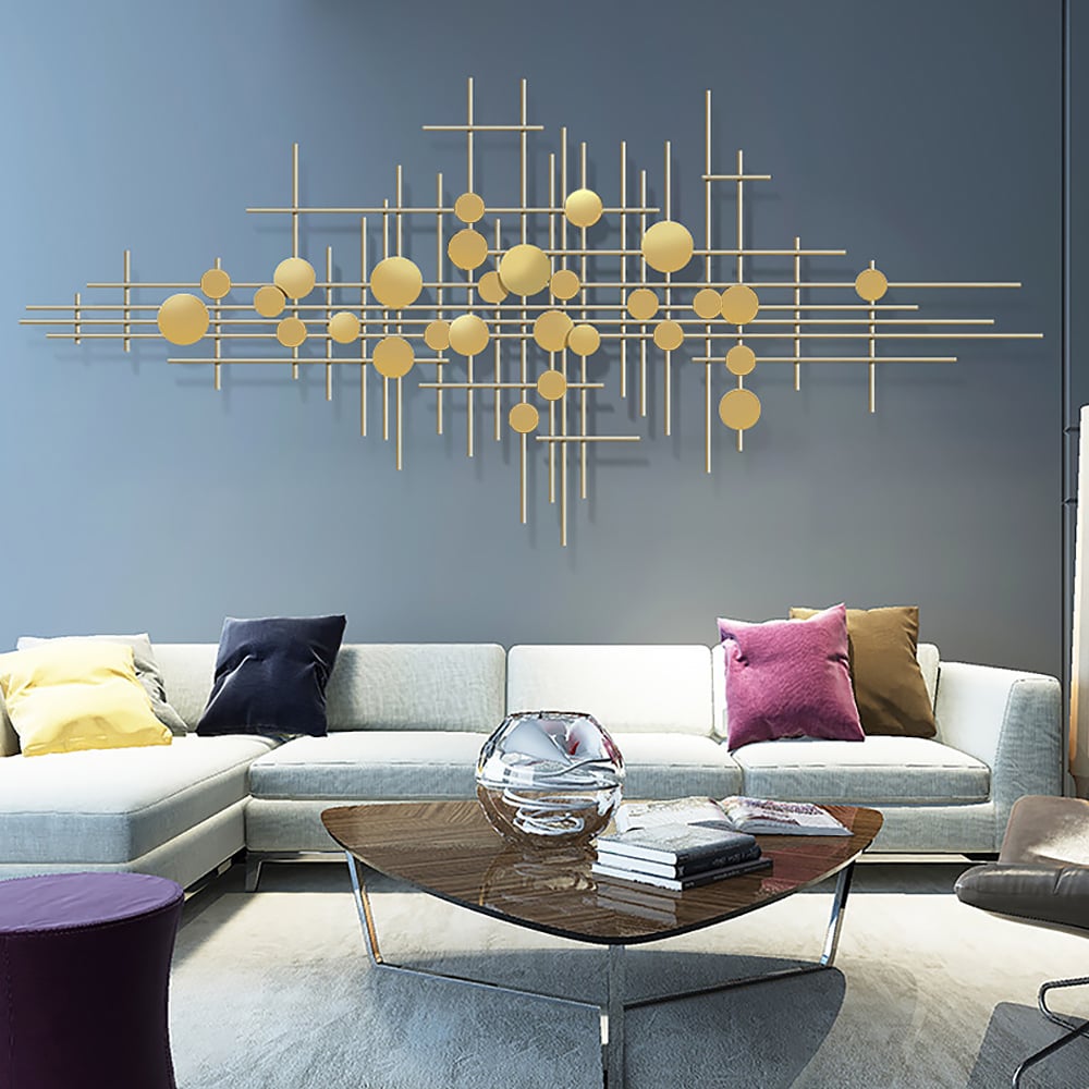HMR - Metal Wall Decor Abstract Bar and Dots in Gold
