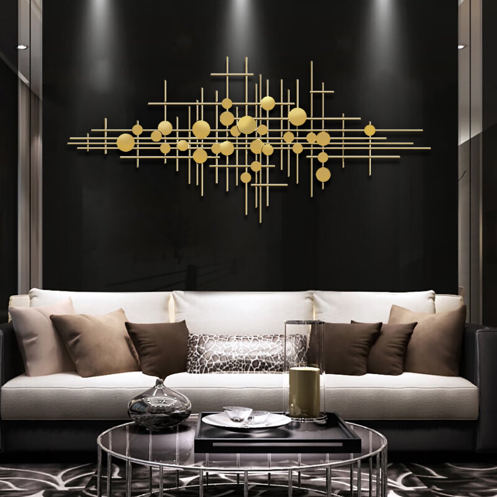 HMR - Metal Wall Decor Abstract Bar and Dots in Gold