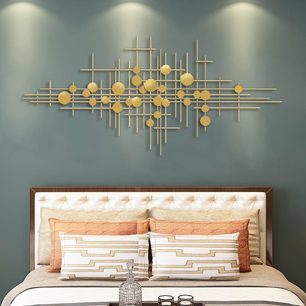 HMR - Metal Wall Decor Abstract Bar and Dots in Gold