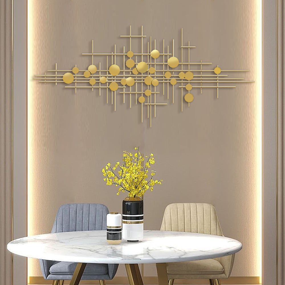 HMR - Metal Wall Decor Abstract Bar and Dots in Gold