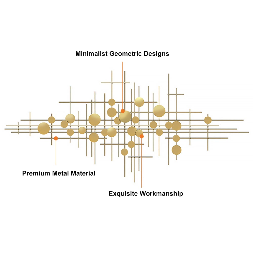 HMR - Metal Wall Decor Abstract Bar and Dots in Gold