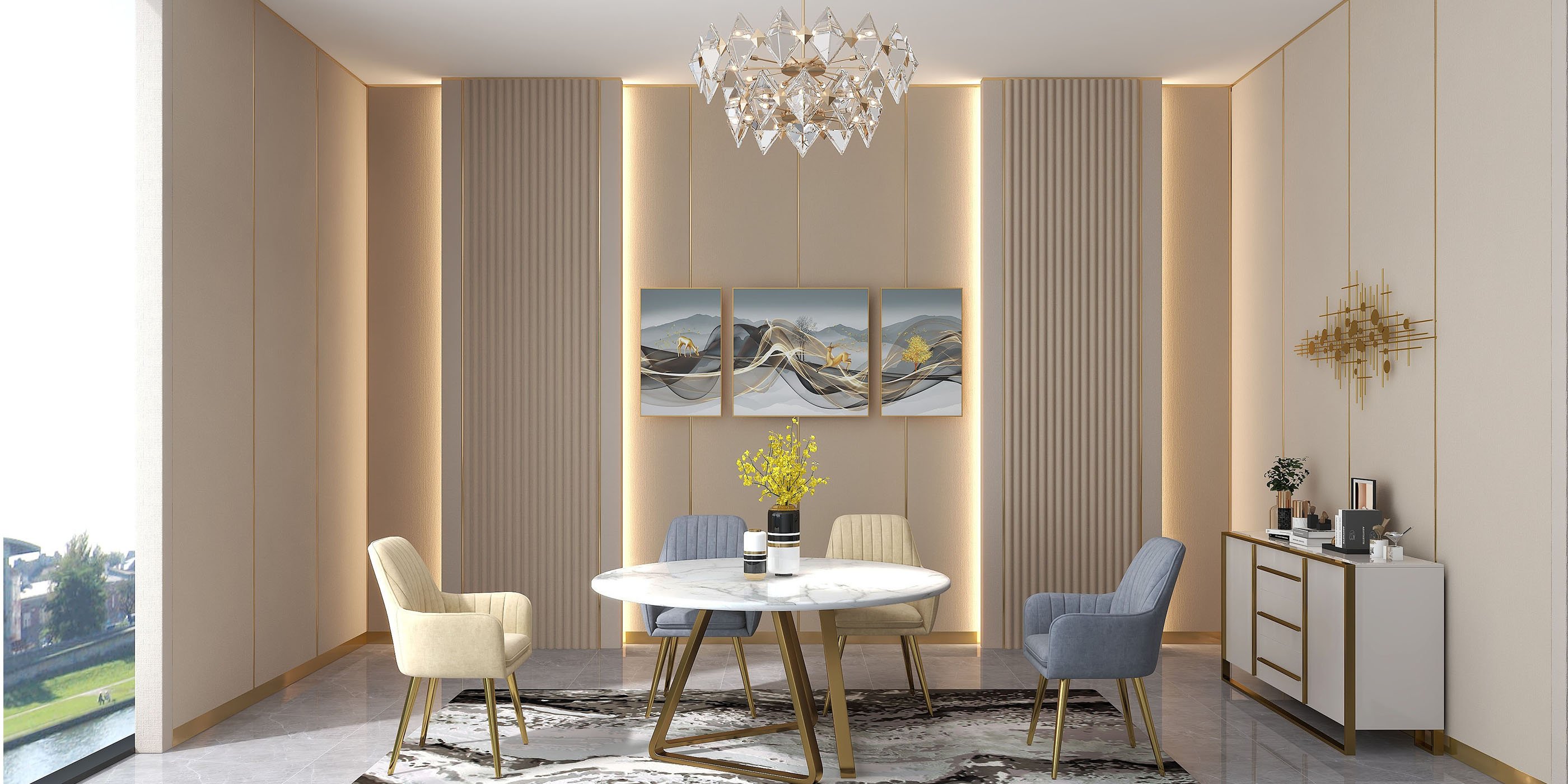 HMR - Metal Wall Decor Abstract Bar and Dots in Gold