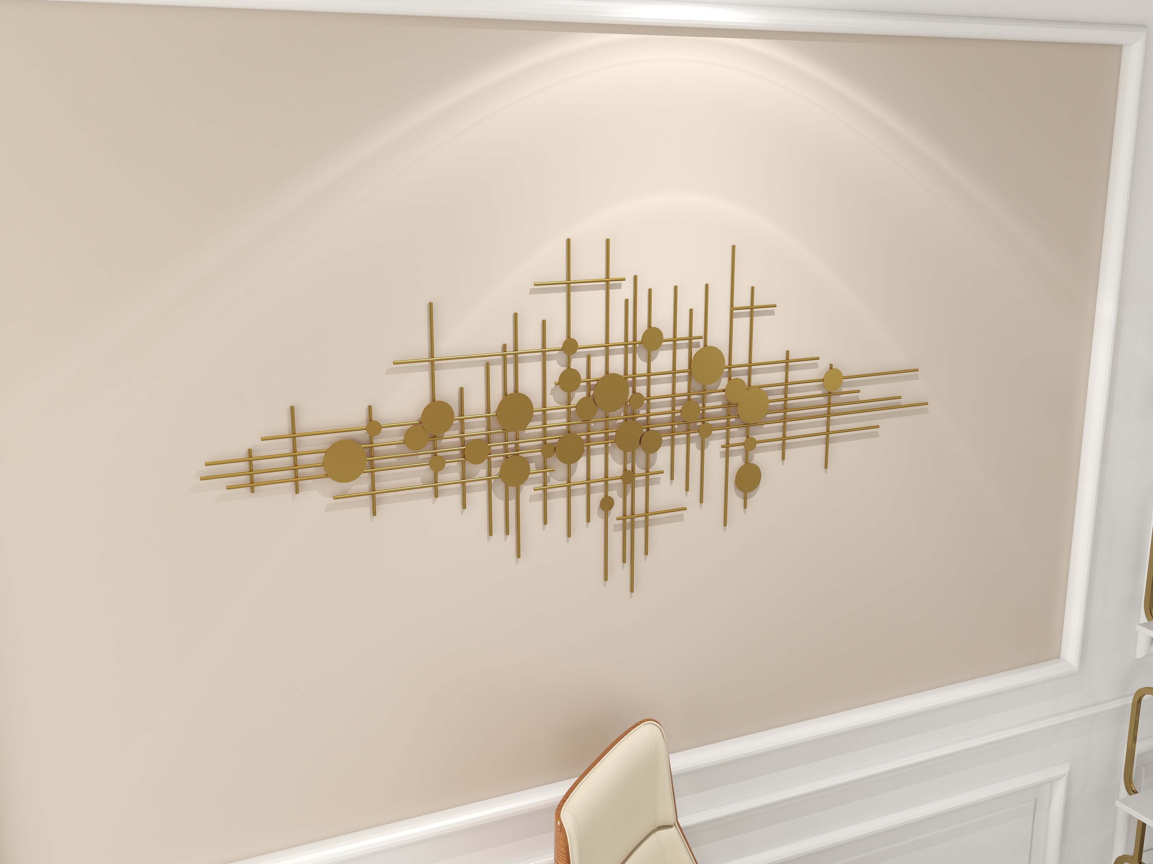 HMR - Metal Wall Decor Abstract Bar and Dots in Gold