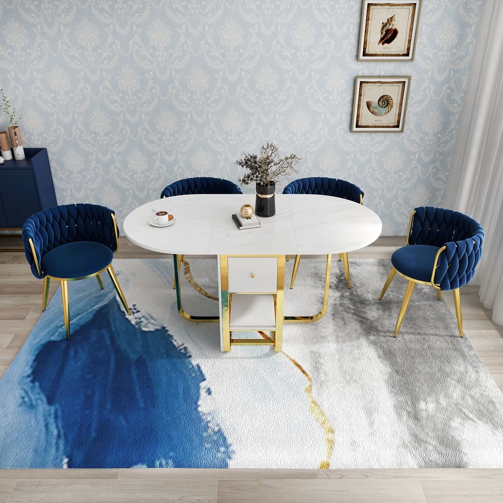 HMR - Abstract Rectangle Blue and Gold Rug in Print 1, 5.9" x 8.2"