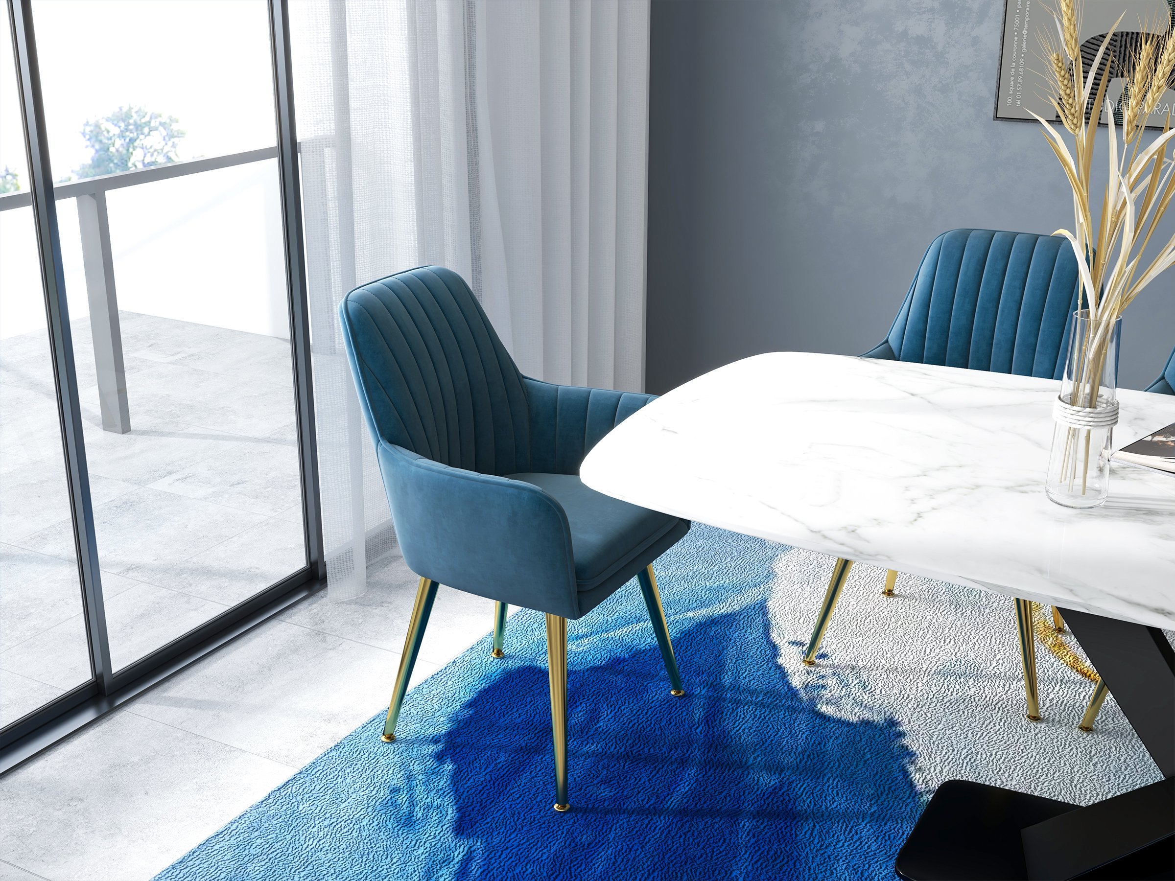 HMR - Abstract Rectangle Blue and Gold Rug in Print 1, 5.9" x 8.2"
