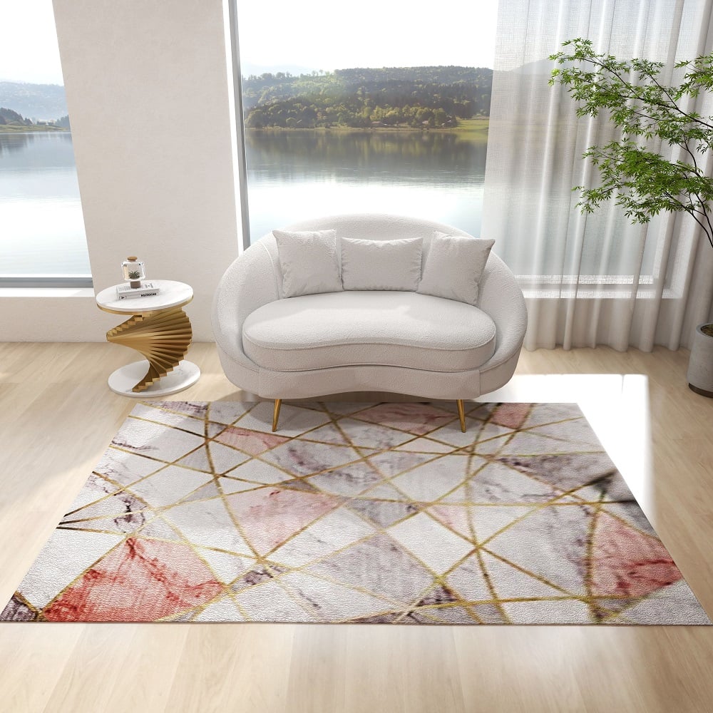 HMR - Abstract Rectangle Rug Indoor Area Rug in 5" x 7", Pink