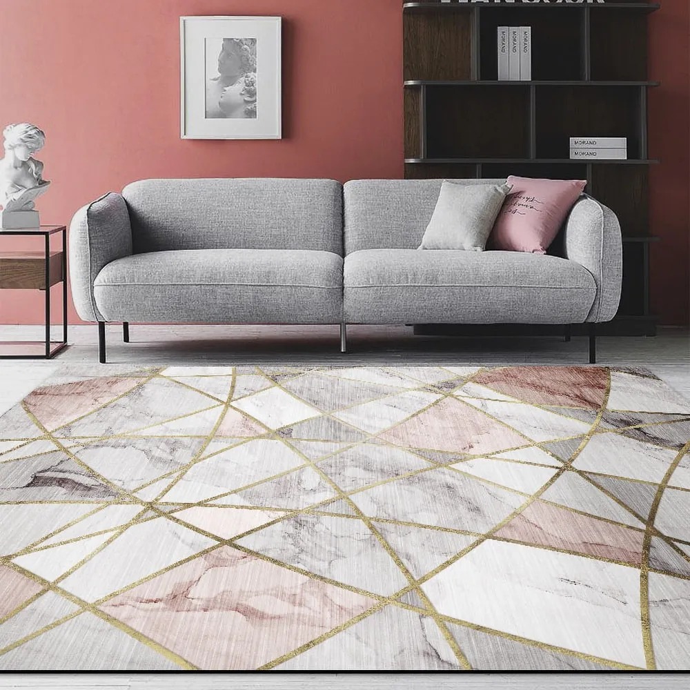 HMR - Abstract Rectangle Rug Indoor Area Rug in 5" x 7", Pink