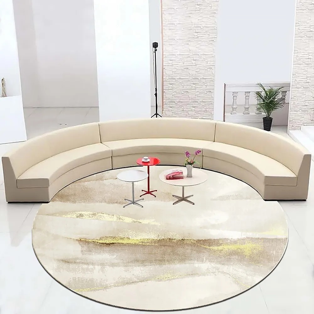 HMR Modern Abstract Round Indoor 4' x 4' Area Rug - Gray/Gold, Style B