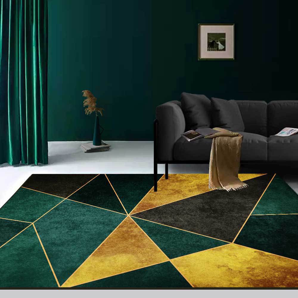HMR Modern 5' x 7' Geometric Rectangular Area Rug - Green/Gold/Black