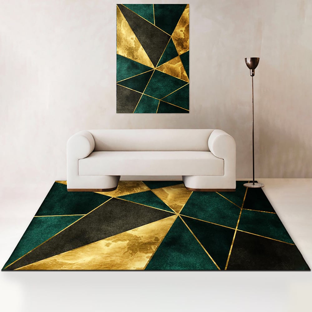 HMR Modern 5' x 7' Geometric Rectangular Area Rug - Green/Gold/Black