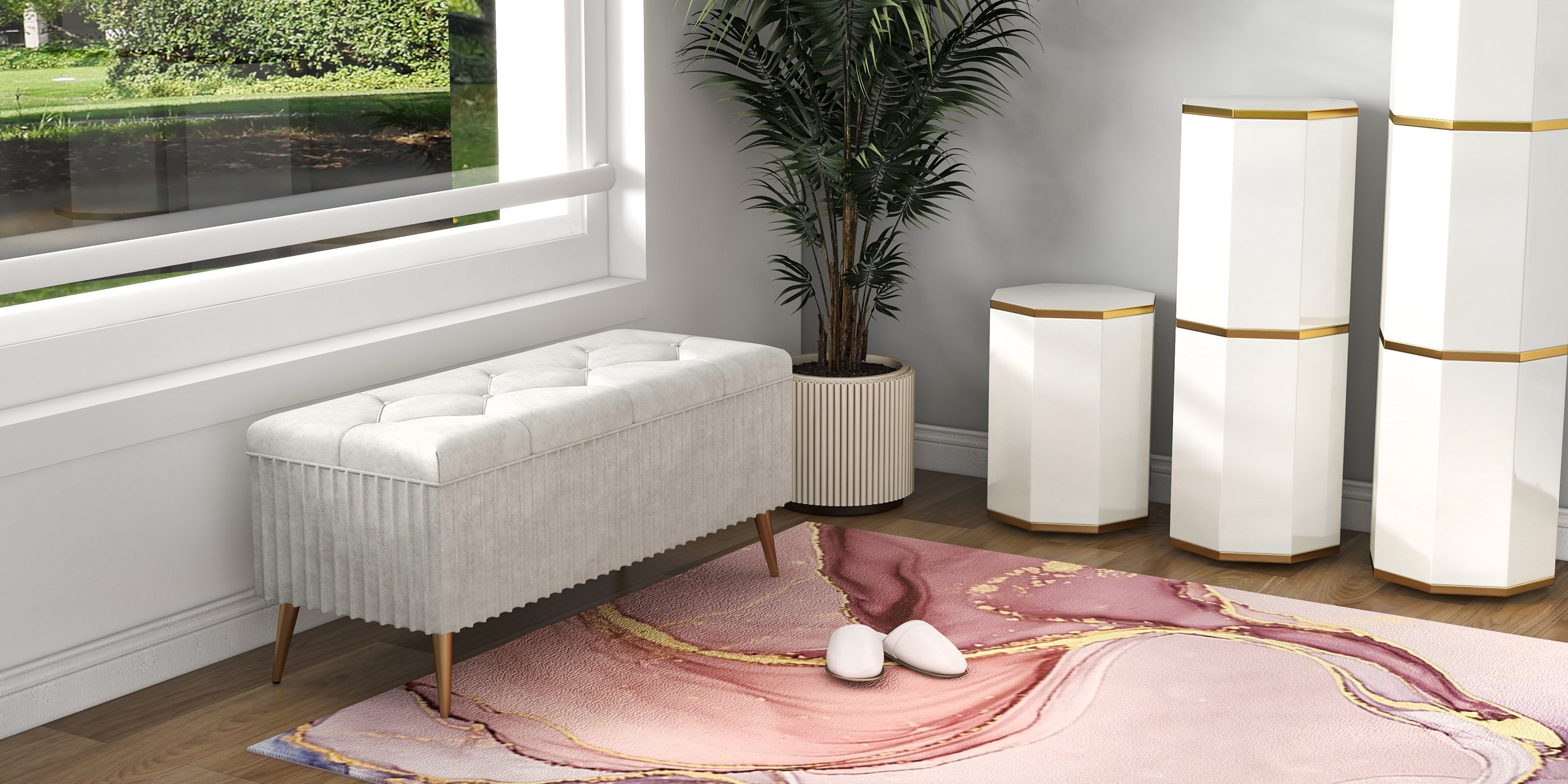 HMR Modern Abstract Rectangular 5' x 7' Area Rug - Pink/Gold/Gray