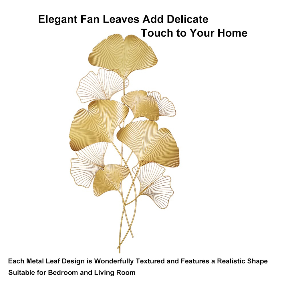 HMR Modern Metal Ginkgo Leaves Wall Decor For Living Room Home Hanging Art in Gold - 1-Piece