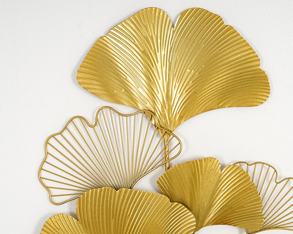 HMR Modern Metal Ginkgo Leaves Wall Decor For Living Room Home Hanging Art in Gold - 1-Piece