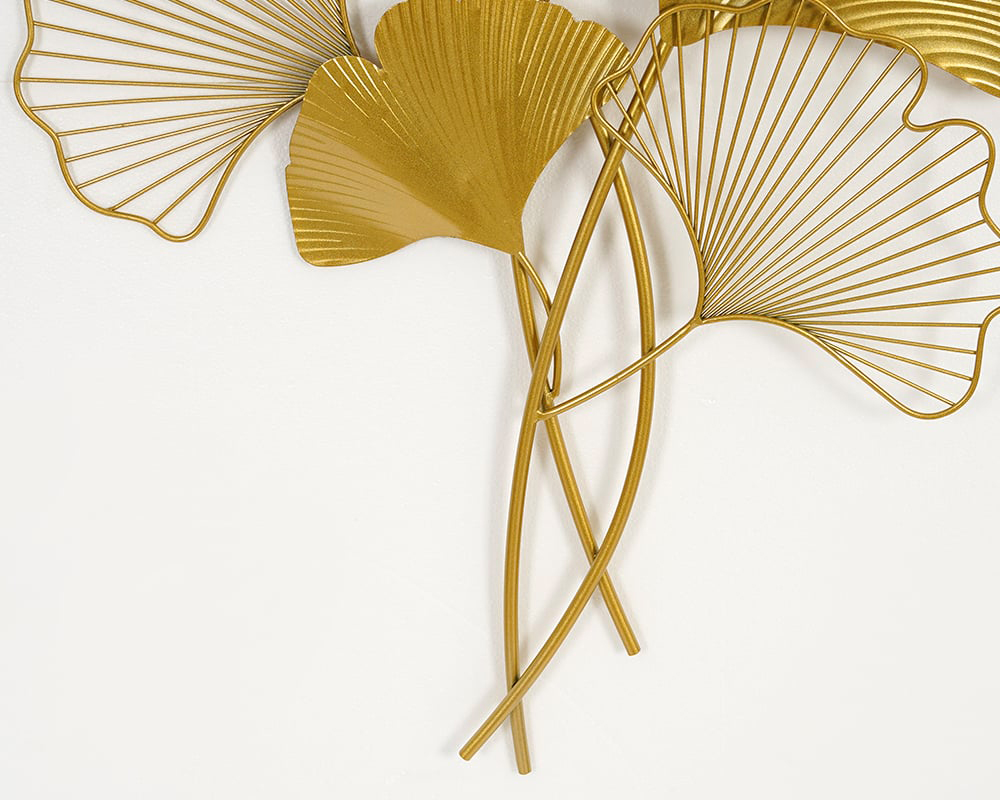 HMR Modern Metal Ginkgo Leaves Wall Decor For Living Room Home Hanging Art in Gold - 1-Piece