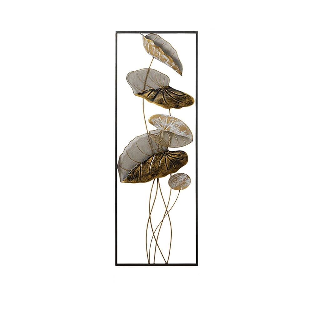HMR - 2 Pieces Metal Lotus Leaves Wall Decor with Rectangle Frame in Black
