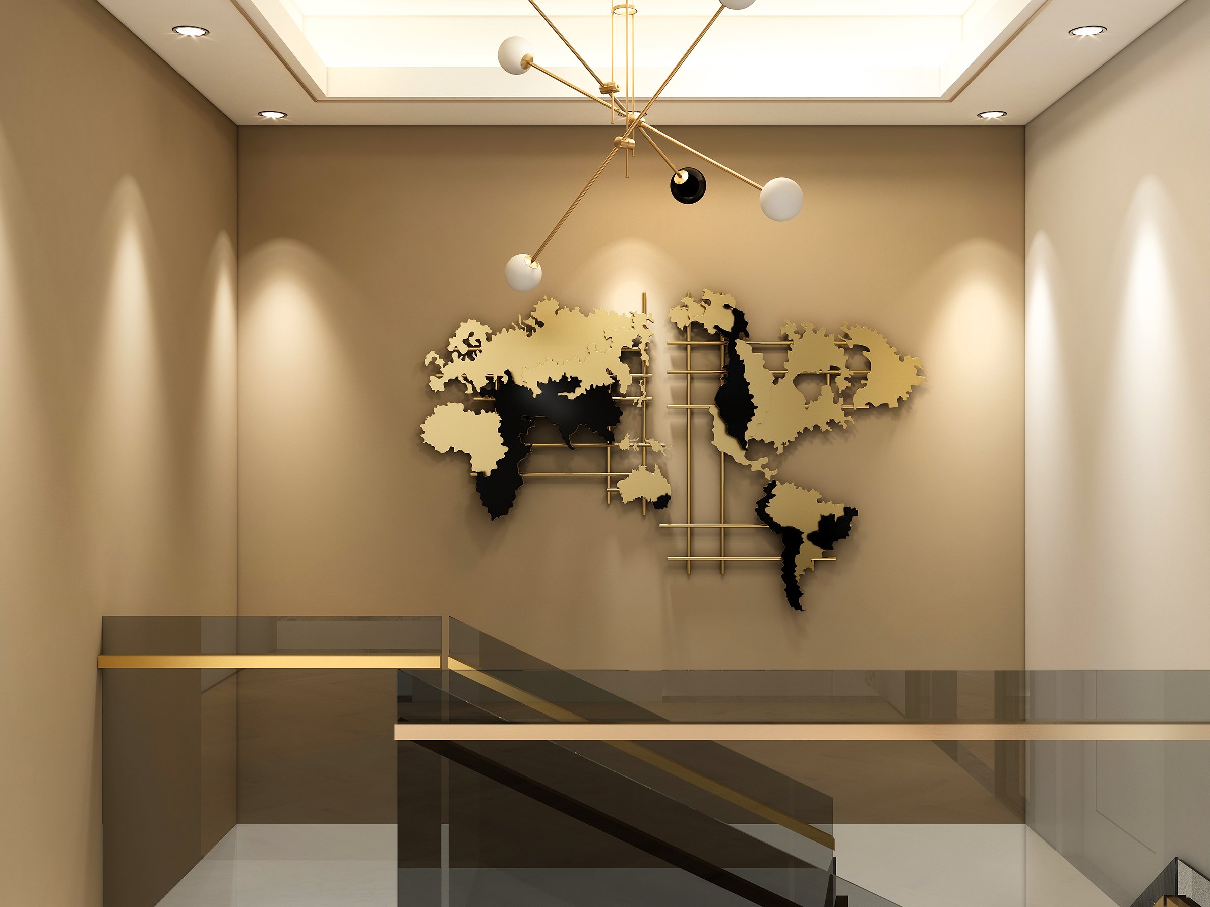 HMR - 3D Metal World Map Home Decor Art in Black and Yellow
