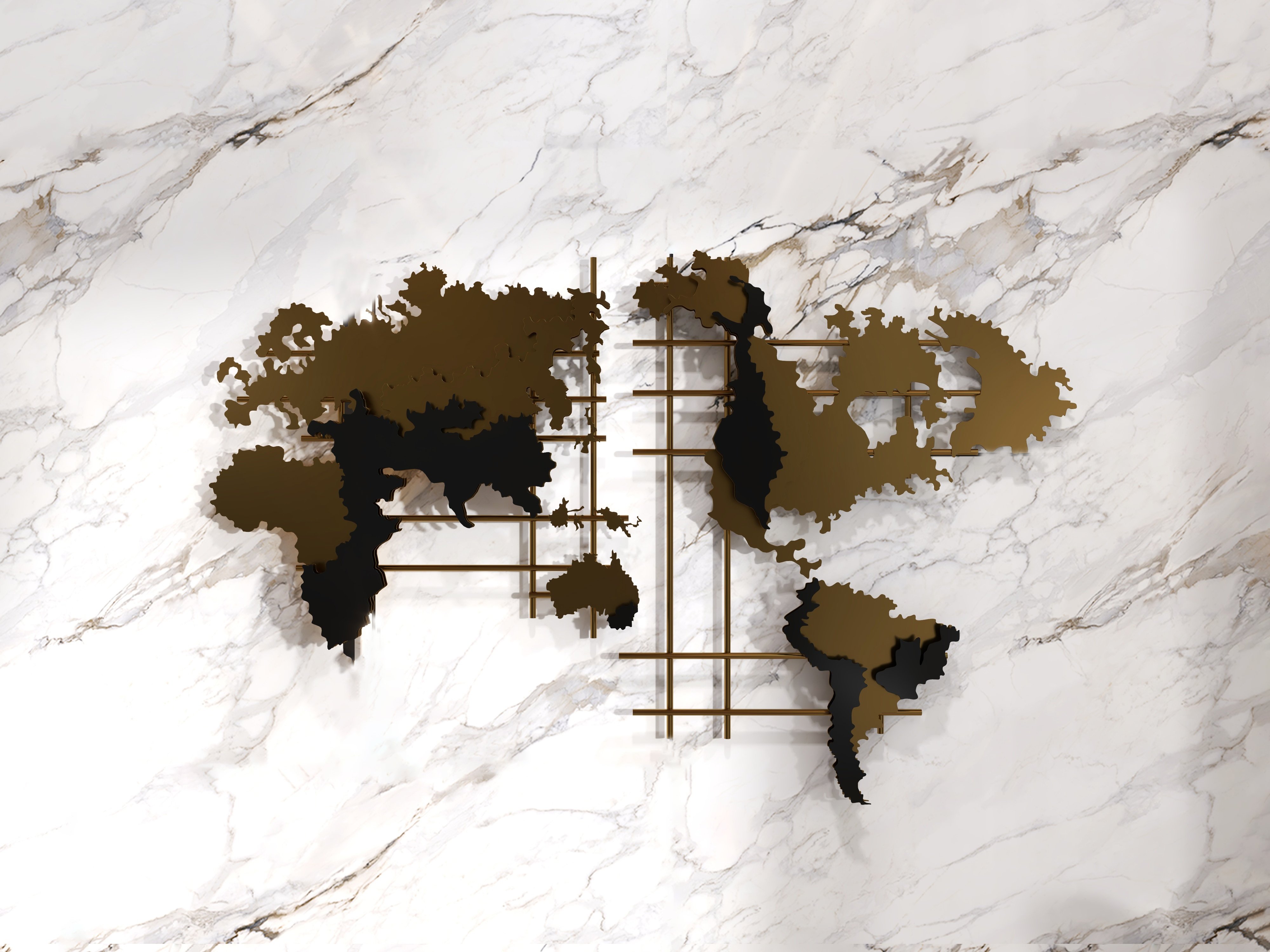 HMR - 3D Metal World Map Home Decor Art in Black and Yellow