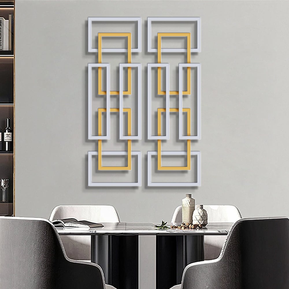 HMR - 2 Pieces Geometric Rectangle Metal Wall Decor in Gold and Silver