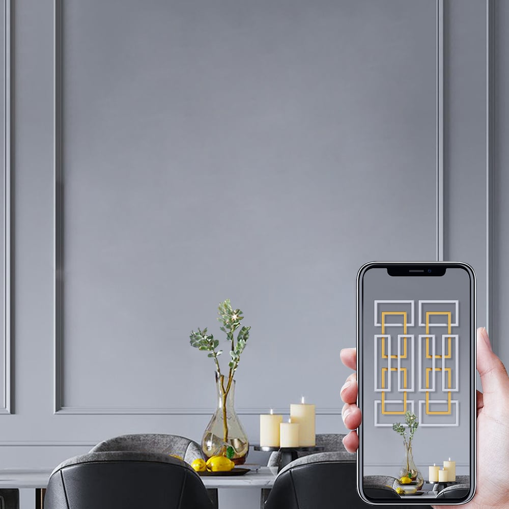 HMR - 2 Pieces Geometric Rectangle Metal Wall Decor in Gold and Silver