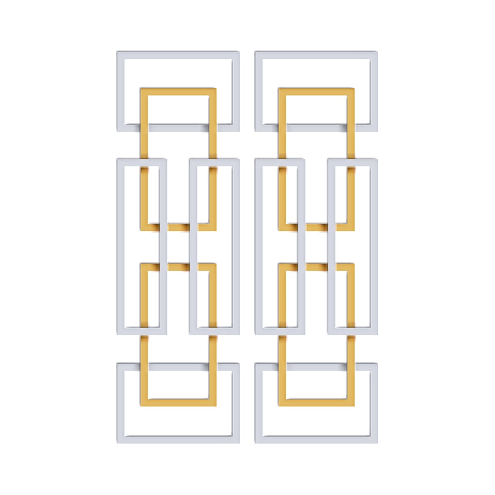 HMR - 2 Pieces Geometric Rectangle Metal Wall Decor in Gold and Silver
