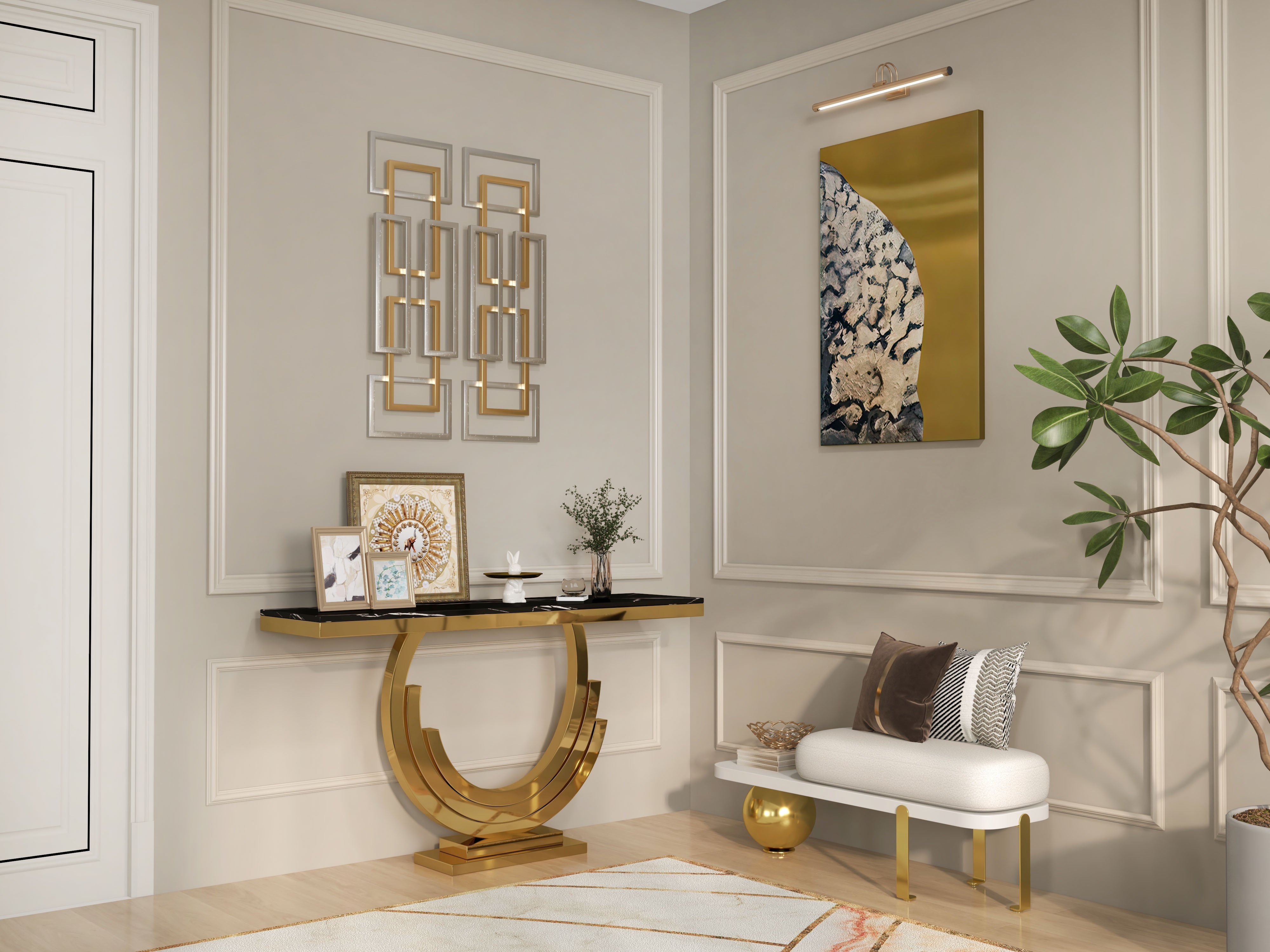 HMR - 2 Pieces Geometric Rectangle Metal Wall Decor in Gold and Silver