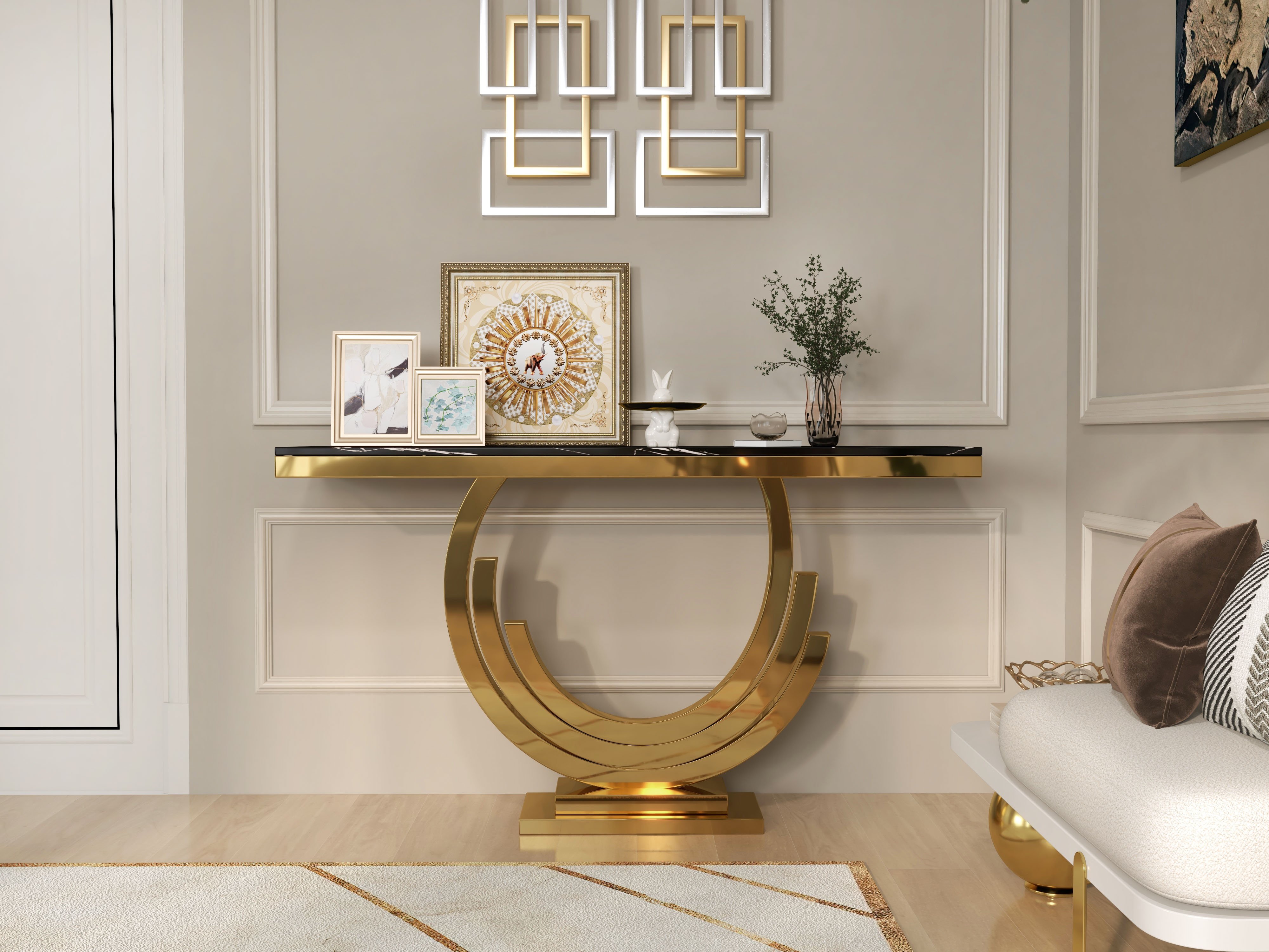 HMR - 2 Pieces Geometric Rectangle Metal Wall Decor in Gold and Silver