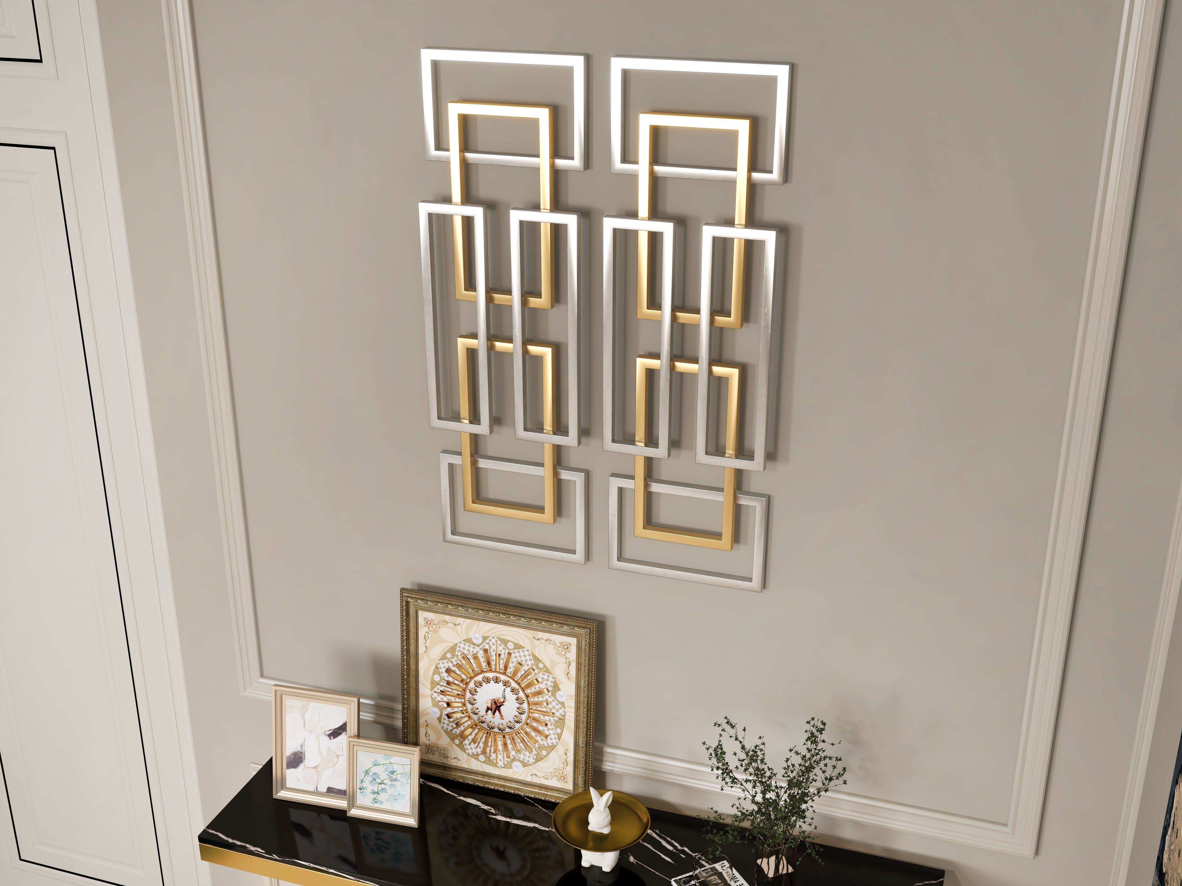 HMR - 2 Pieces Geometric Rectangle Metal Wall Decor in Gold and Silver