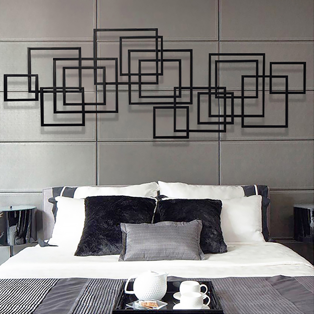 HMR - Rectangle Wall Decor Minimalist Metal Geometric in Black