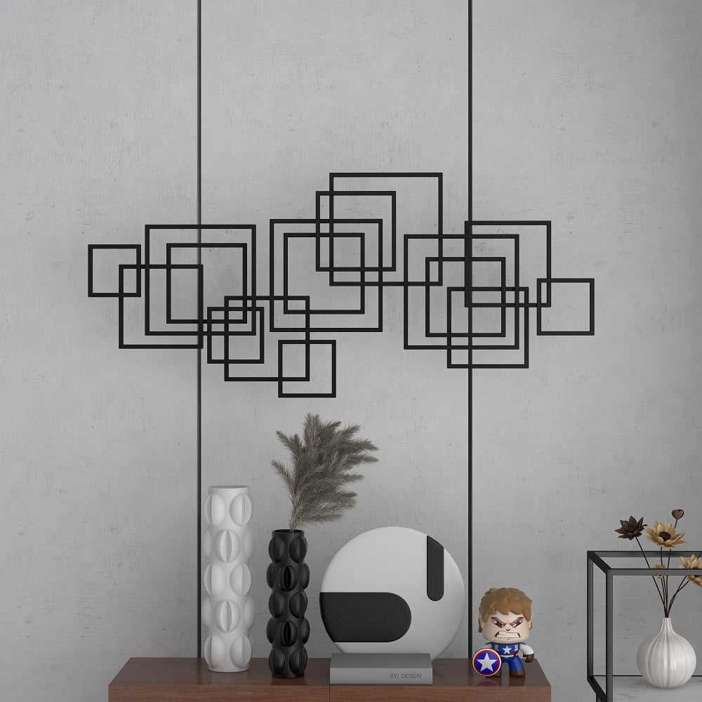 HMR - Rectangle Wall Decor Minimalist Metal Geometric in Black