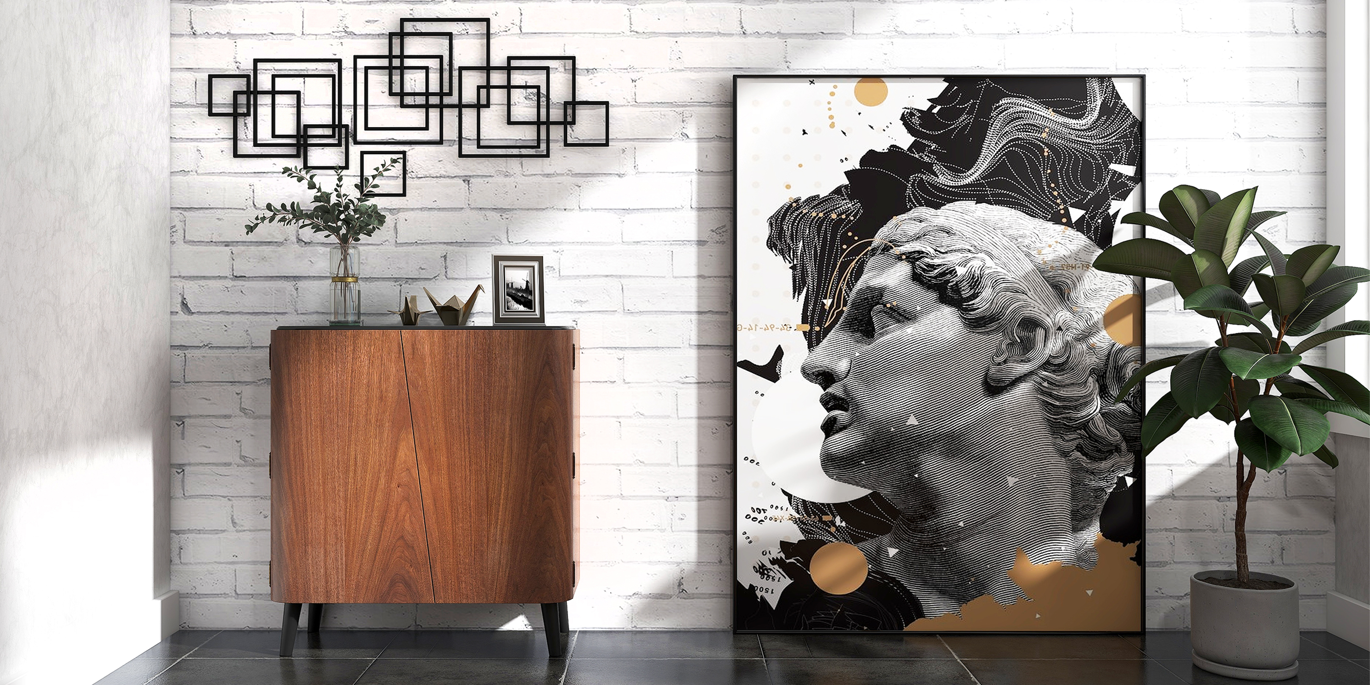 HMR - Rectangle Wall Decor Minimalist Metal Geometric in Black