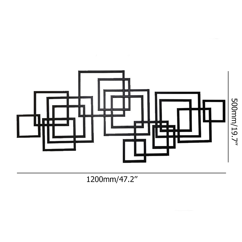 HMR - Rectangle Wall Decor Minimalist Metal Geometric in Black