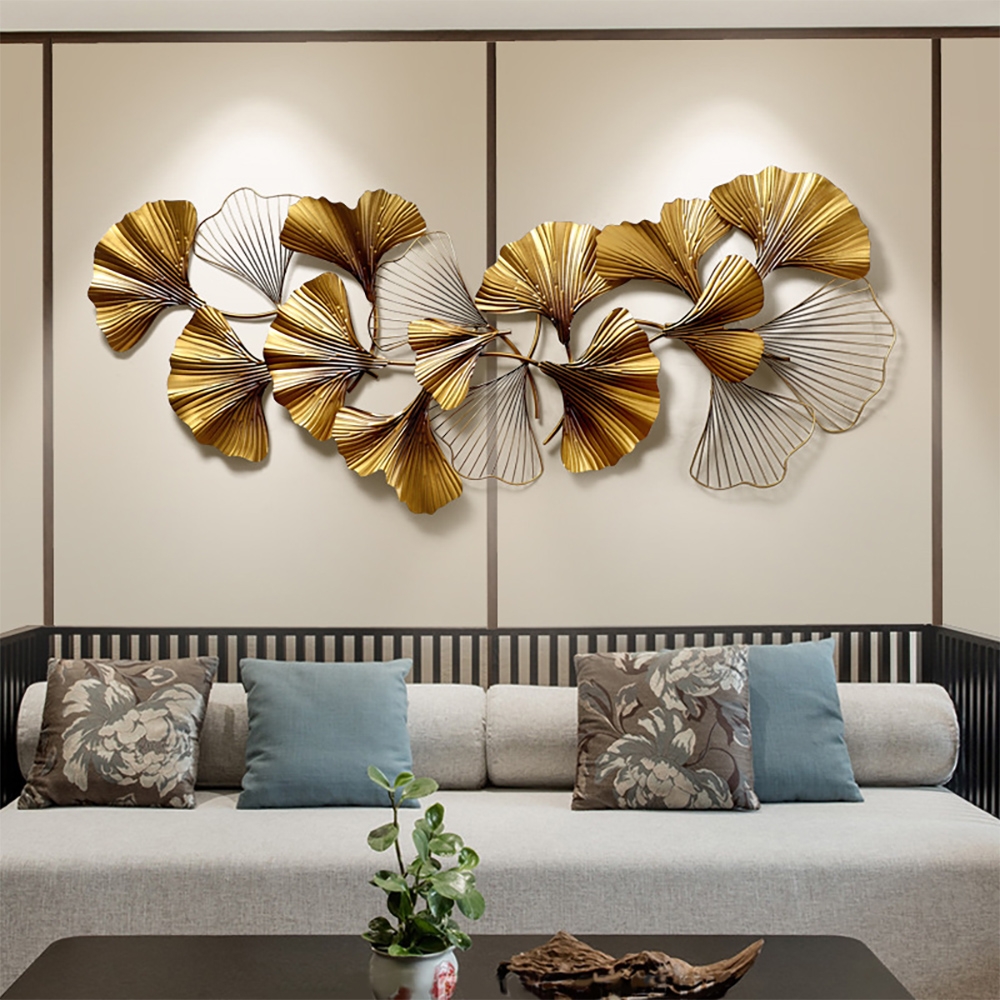 HMR - 3D Ginkgo Leaves Metal in 52"H x 23.6"W, Gold