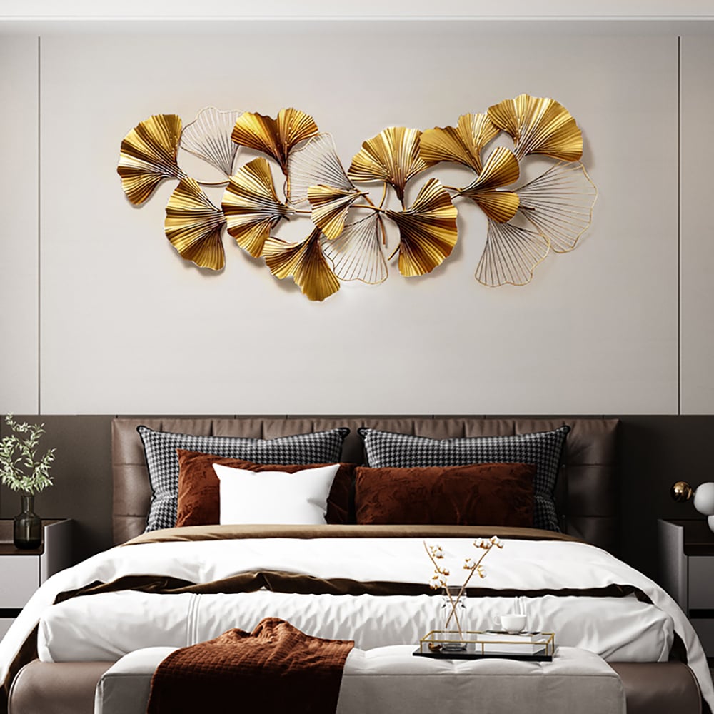 HMR - 3D Ginkgo Leaves Metal in 52"H x 23.6"W, Gold