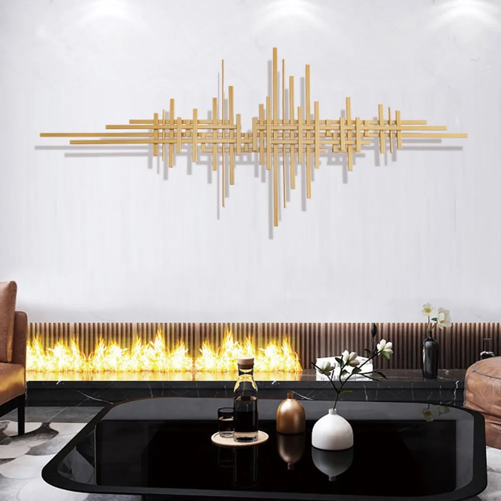 HMR - Geometric Lines Metal Wall Home Hanging Accent in Gold