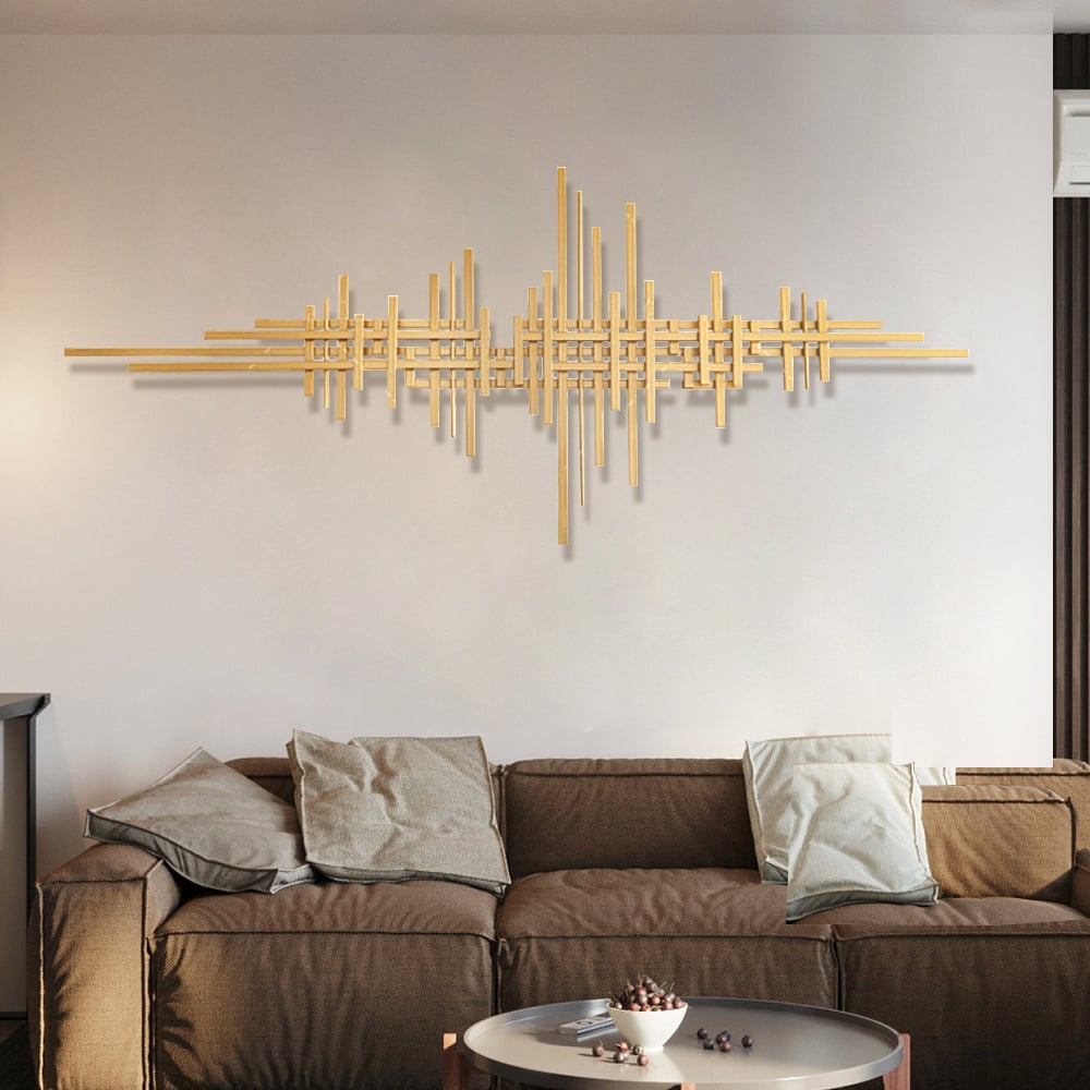 HMR - Geometric Lines Metal Wall Home Hanging Accent in Gold