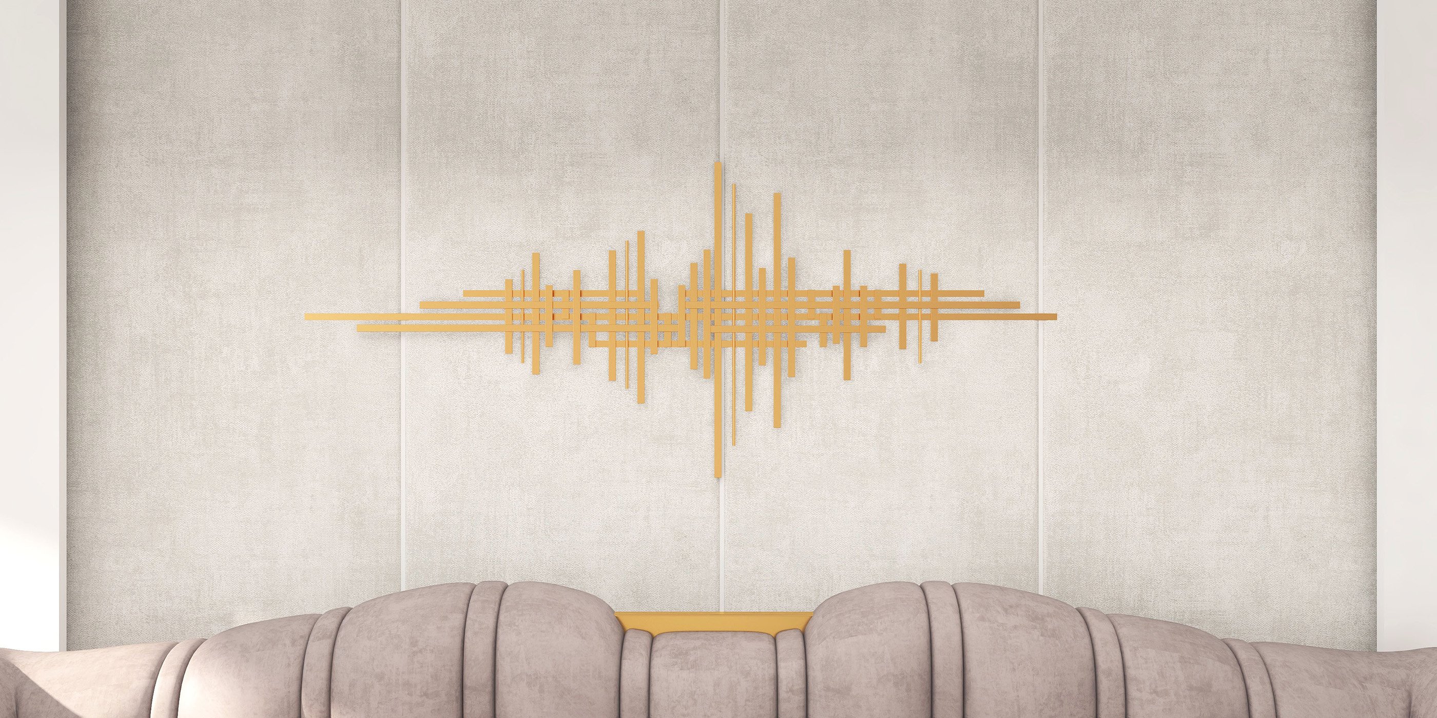 HMR - Geometric Lines Metal Wall Home Hanging Accent in Gold