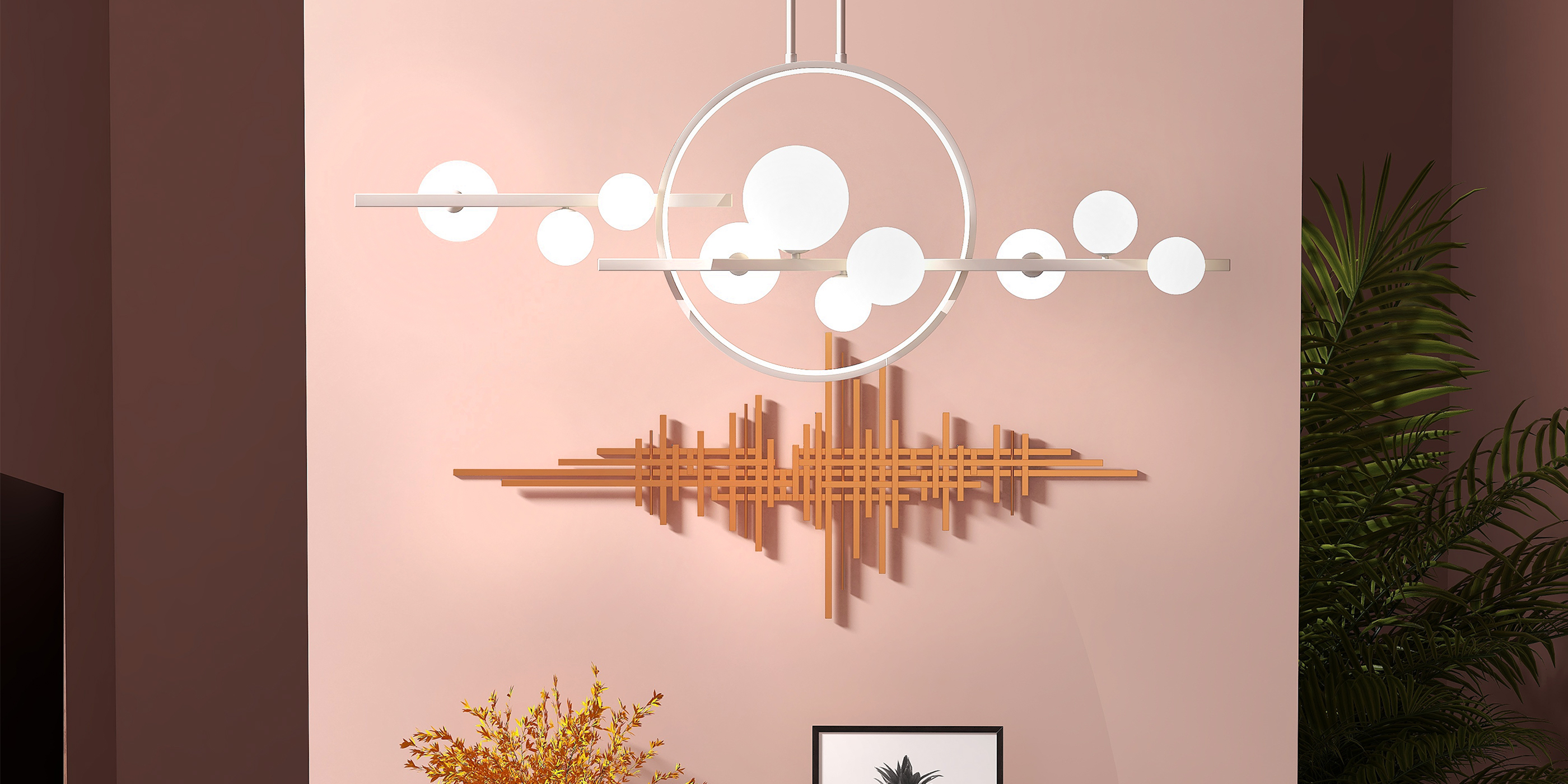 HMR - Geometric Lines Metal Wall Home Hanging Accent in Gold