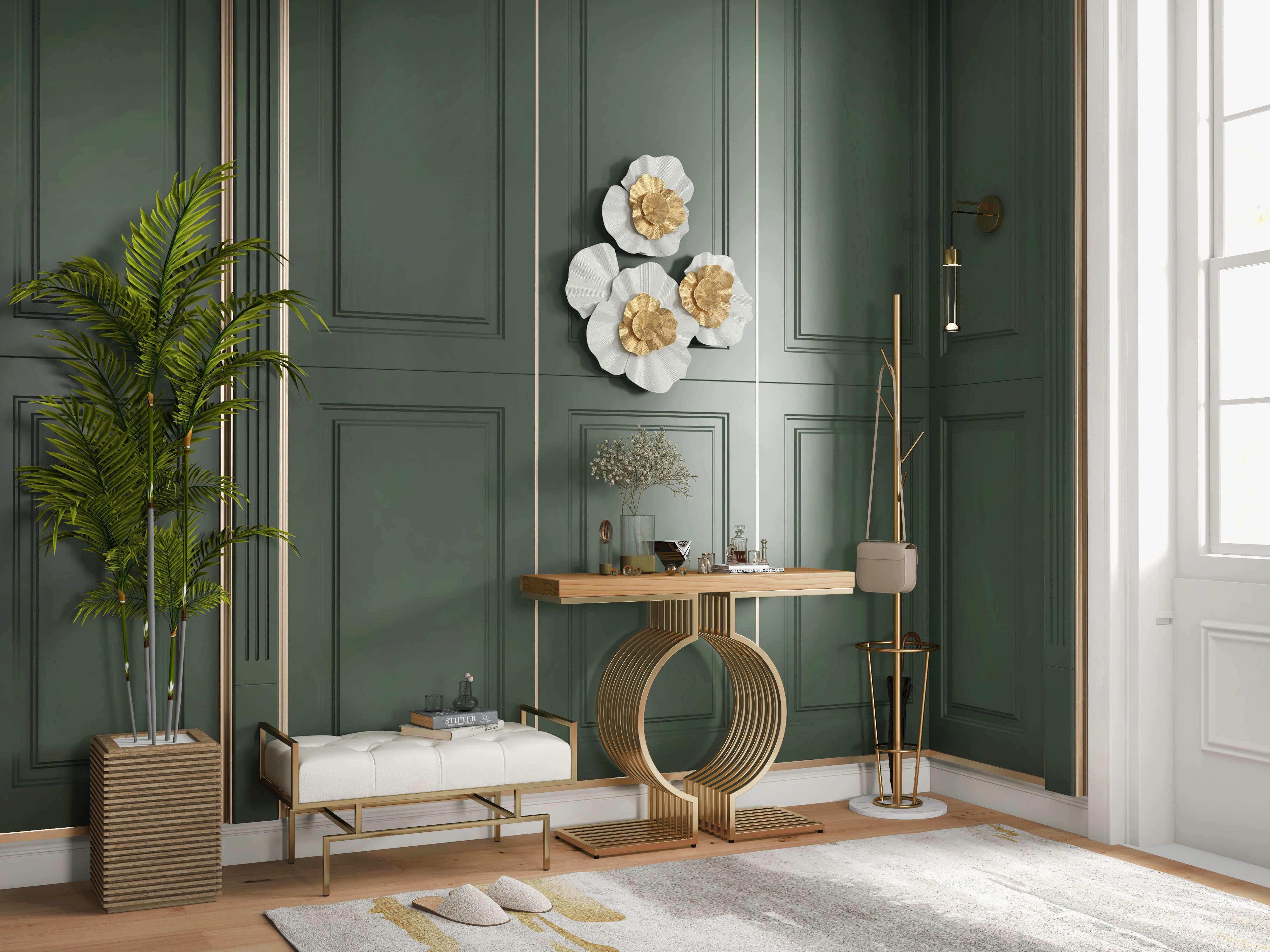 HMR - Metal Flower Wall Decor in Gold and White