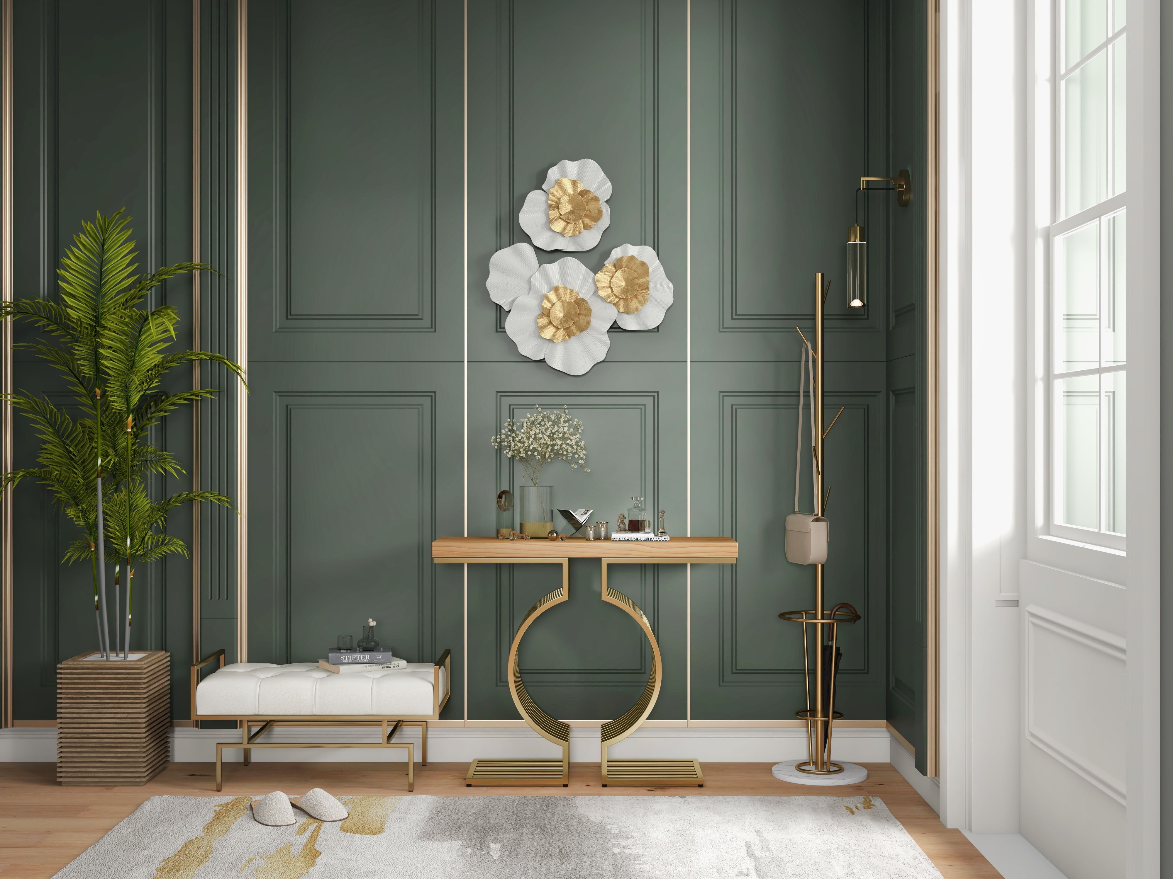 HMR - Metal Flower Wall Decor in Gold and White