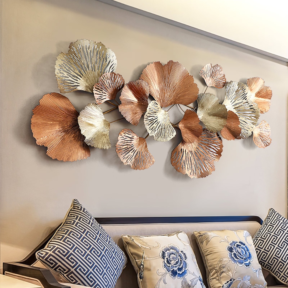 HMR - Farmhouse Ginkgo Leaves Wall Metal Art in Gold
