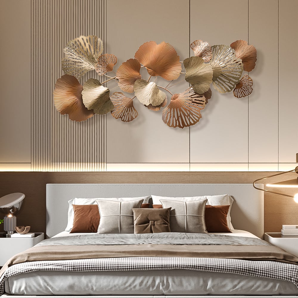 HMR - Farmhouse Ginkgo Leaves Wall Metal Art in Gold