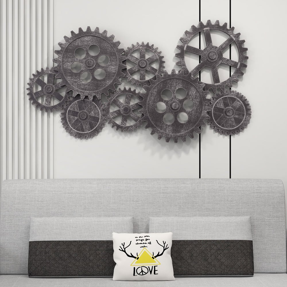HMR - Distressed Wall Decor with Gear Design in Silver