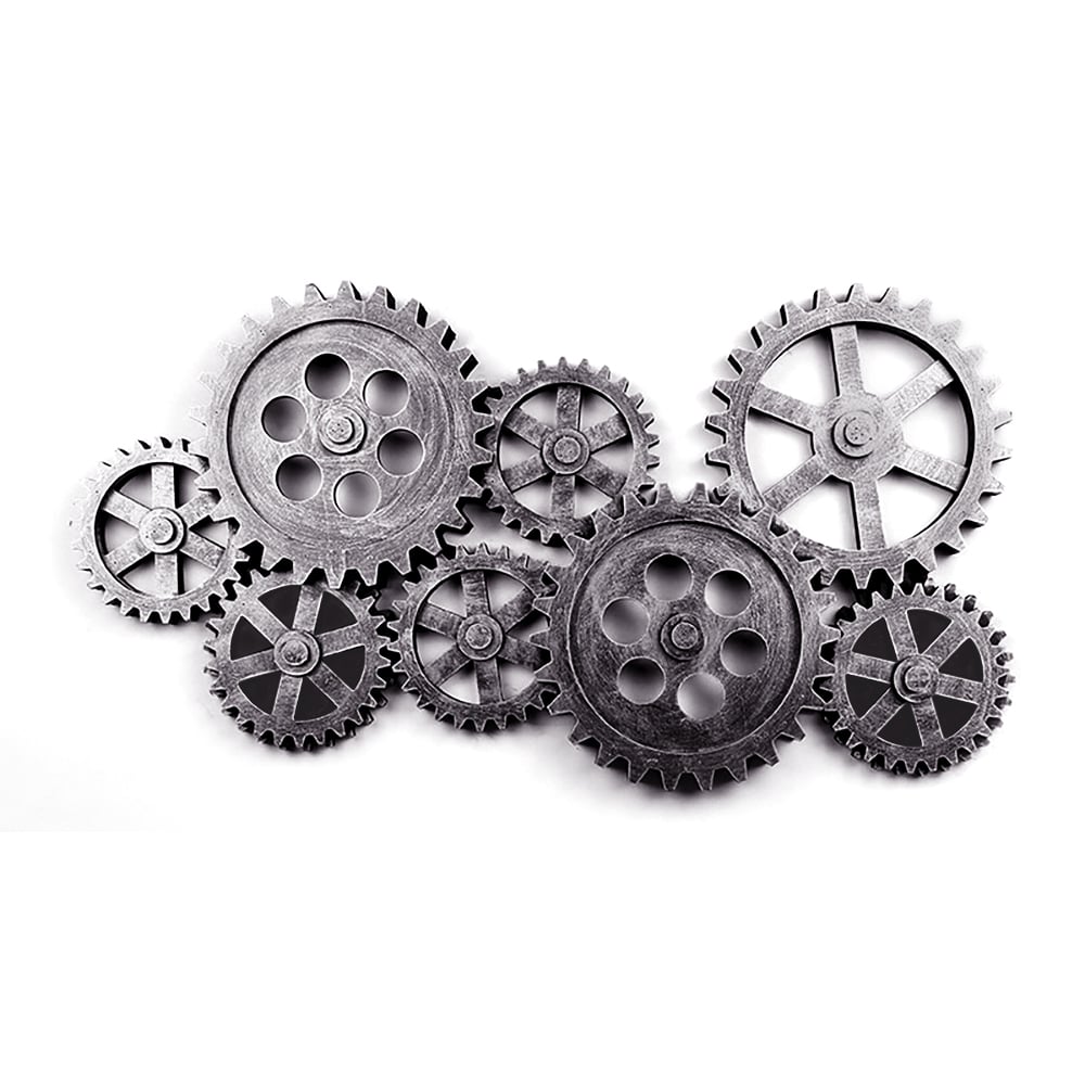 HMR - Distressed Wall Decor with Gear Design in Silver