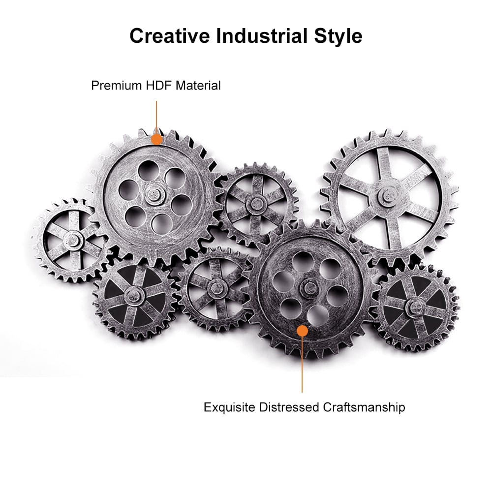 HMR - Distressed Wall Decor with Gear Design in Silver