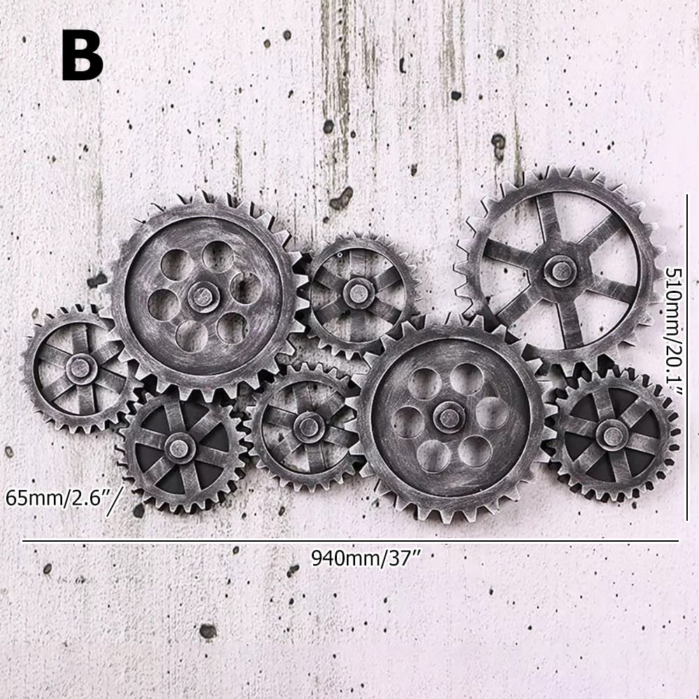 HMR - Distressed Wall Decor with Gear Design in Silver