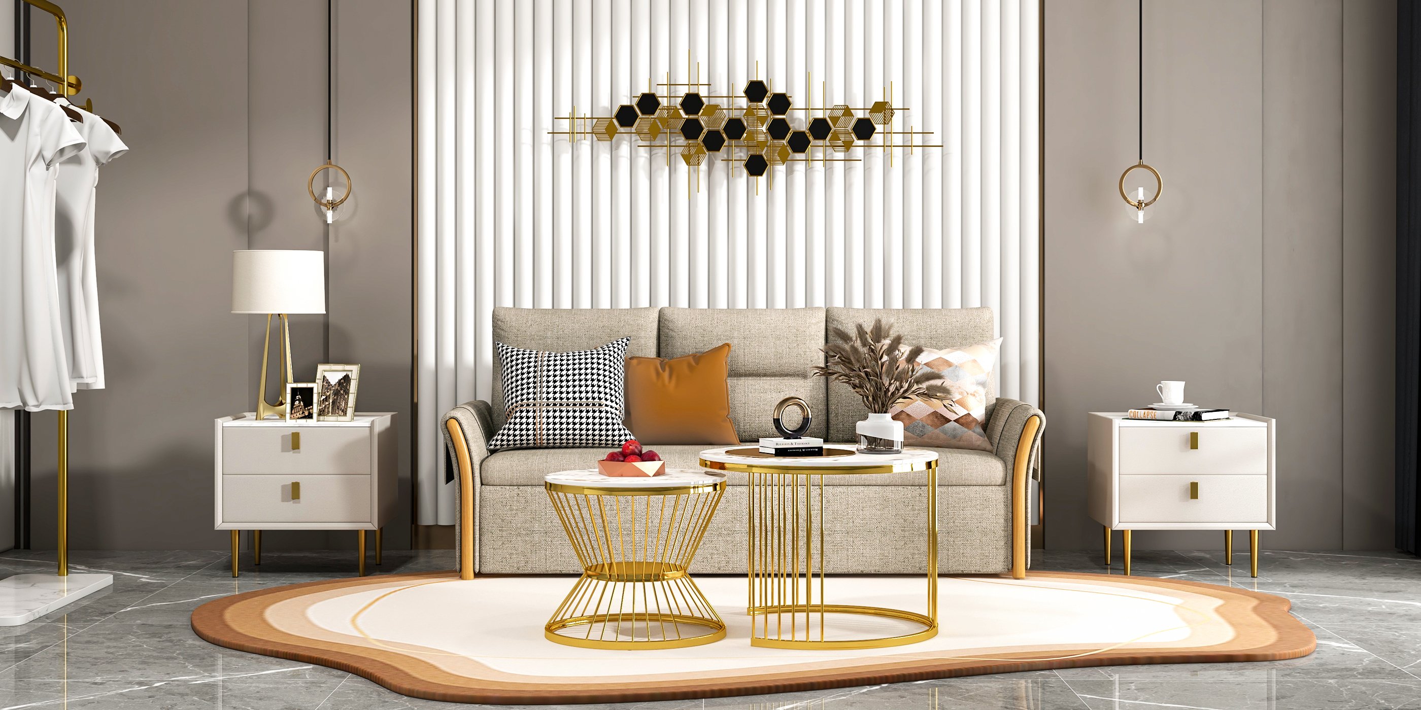 HMR - Geometric Metal Wall Art Hexagon Shape in Gold and Black