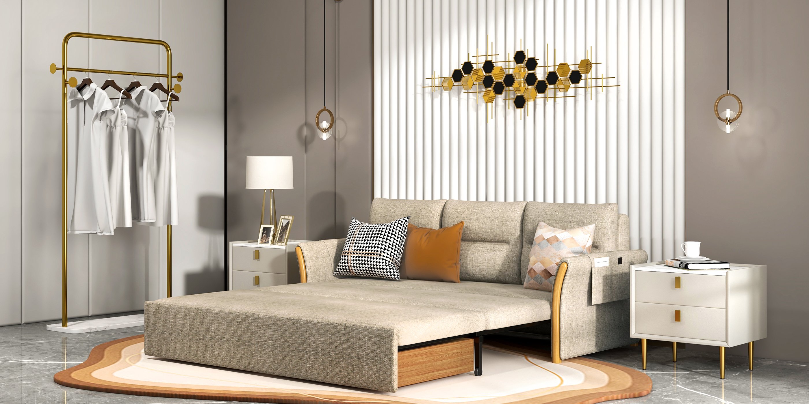 HMR - Geometric Metal Wall Art Hexagon Shape in Gold and Black