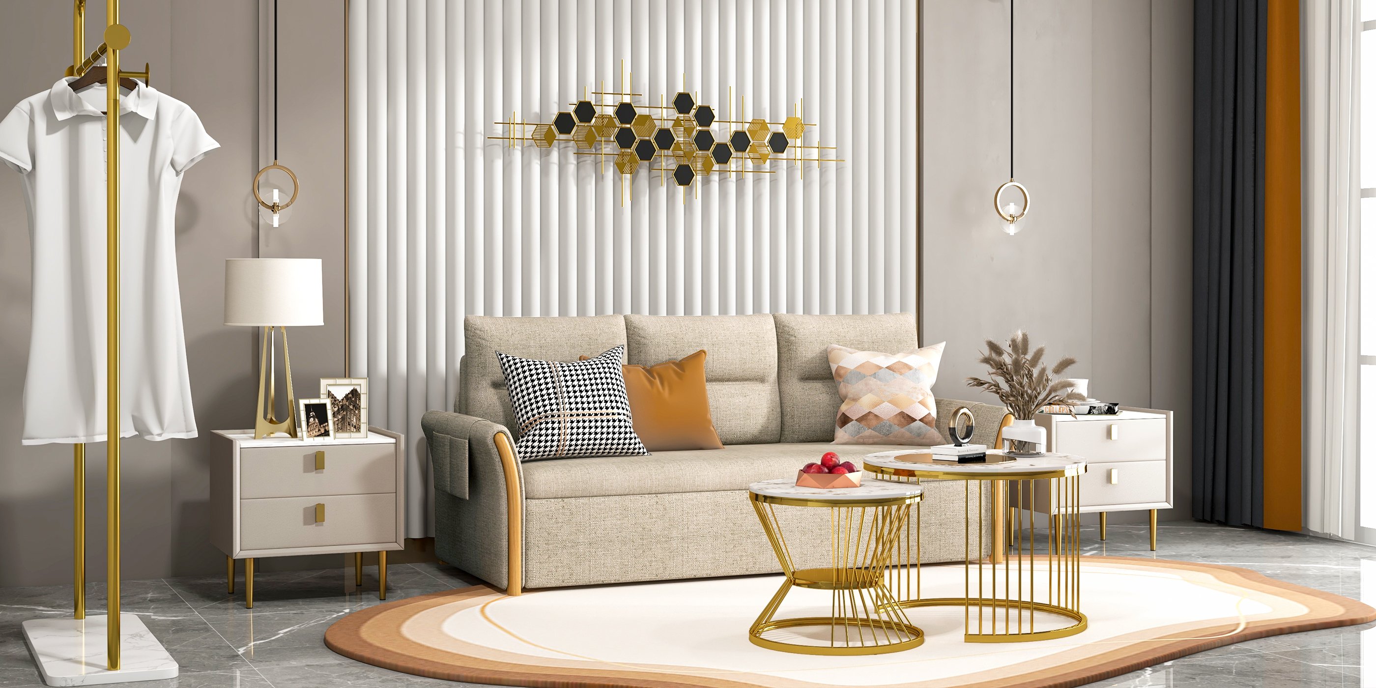 HMR - Geometric Metal Wall Art Hexagon Shape in Gold and Black