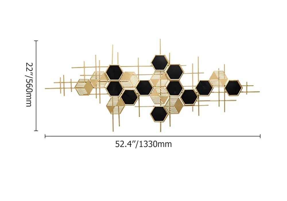 HMR - Geometric Metal Wall Art Hexagon Shape in Gold and Black